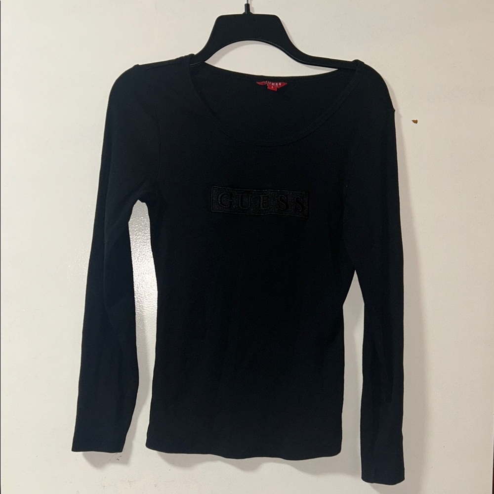 GUESS Women's Ribbed Black Long Sleeve Tee